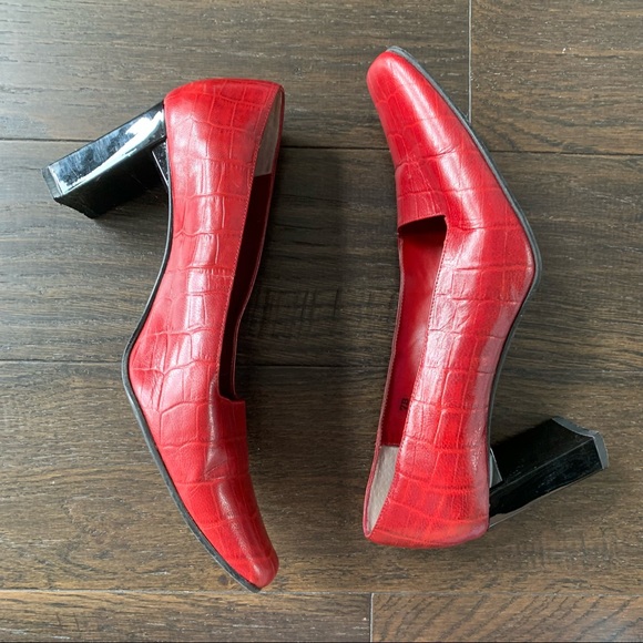 Pierre Michel Size 7 Red Leather High Heels - Picture 6 of 12